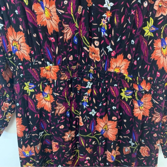 Old Navy Dark Floral Midi Dress Small  Gauzy Cinch Ruffle Fairy Grunge Work Boho - Picture 4 of 11